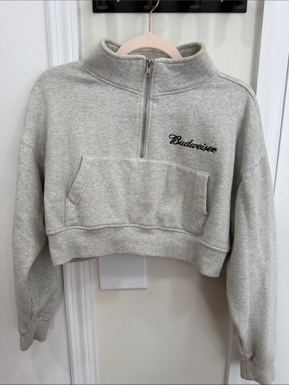 Budweiser Heather Gray Cropped Quarter-Zip Pullover - Picture 6 of 6